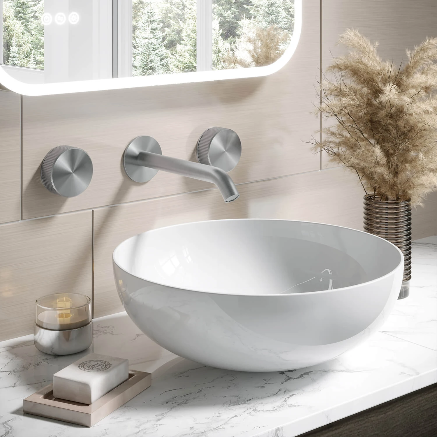 Crosswater 3ONE6 Stainless Steel Wall Mounted 3 Hole Basin Mixer Tap 5 Crosswater 3ONE6 Stainless Steel Wall Mounted 3 Hole Basin Mixer Tap - Image 3