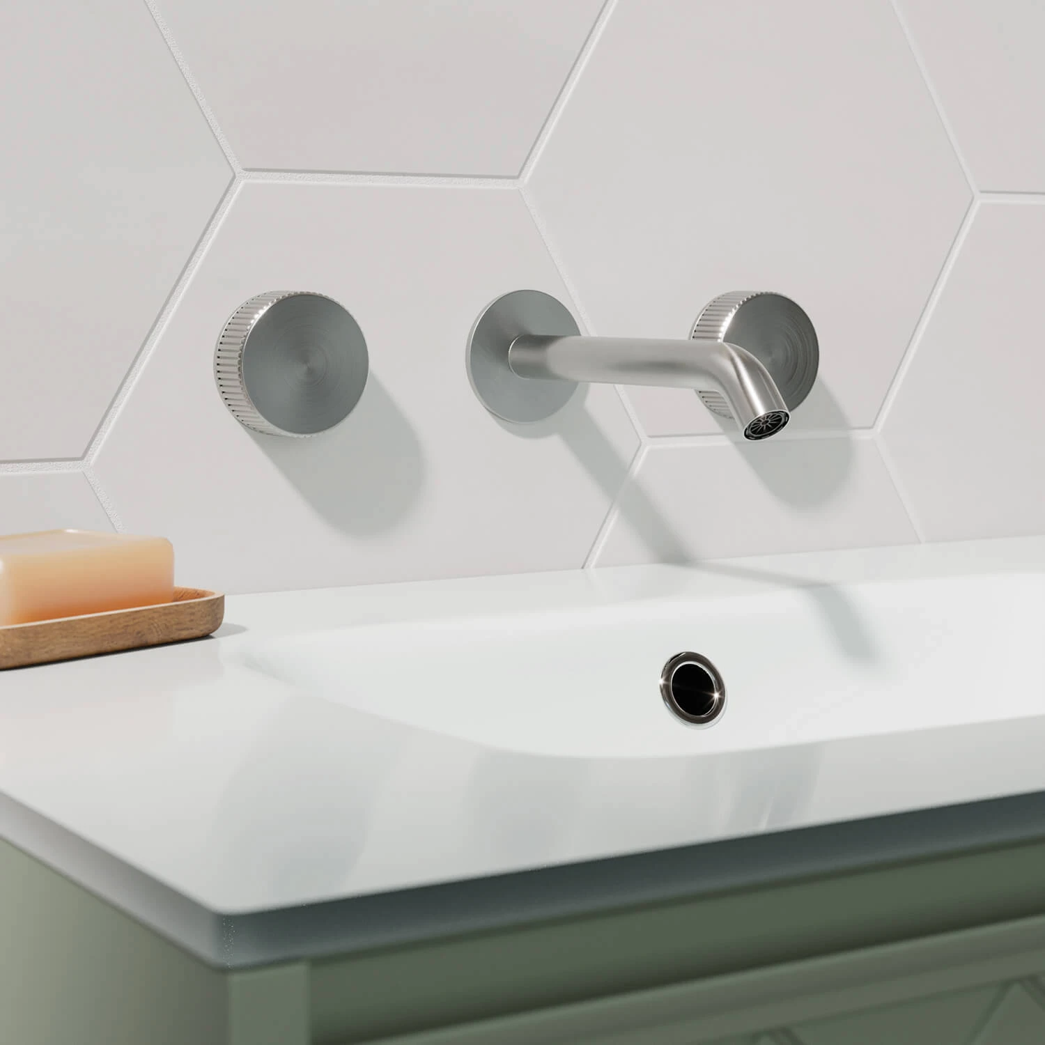 Crosswater 3ONE6 Stainless Steel Wall Mounted 3 Hole Basin Mixer Tap 4 Crosswater 3ONE6 Stainless Steel Wall Mounted 3 Hole Basin Mixer Tap - Image 2