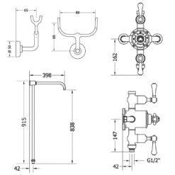 Crosswater Belgravia Multifunction Shower Valve With Cradle Handset Kit & Fixed Shower Head - 200mm Nickel Shower Head -Vado Sale Store crosswater bel cradle dimensions5B15D