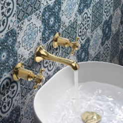 Crosswater Belgravia Crosshead Wall Mounted 3 Hole Basin Mixer Tap - Unlacquered Brass