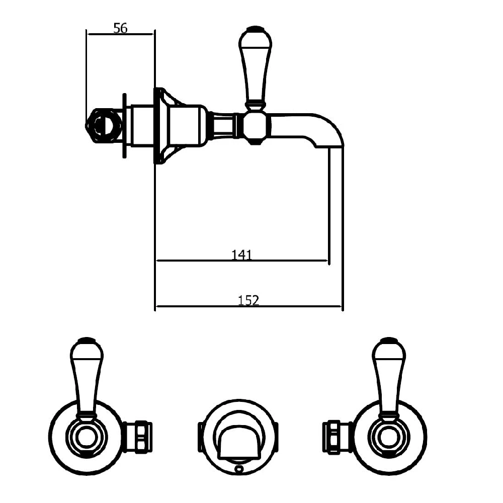 Crosswater Belgravia Lever 3 Hole Wall Mounted Basin Mixer 4 Crosswater Belgravia Lever 3 Hole Wall Mounted Basin Mixer - Image 2
