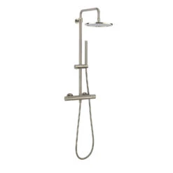 Crosswater Central Thermostatic Exposed Shower Kit With Height Adjustable Rigid Riser - Brushed Stainless Steel Effect