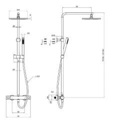 Crosswater Central Thermostatic Exposed Shower Kit With Height Adjustable Rigid Riser - Brushed Brass -Vado Sale Store crosswater central exposed shower kit tech drawing 1