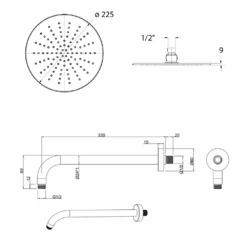 Crosswater Dial Central 2 Control Shower Valve With 3 Mode Handset, Fixed Head & Arm -Vado Sale Store crosswater dial 2 pack arm and head tech drawing