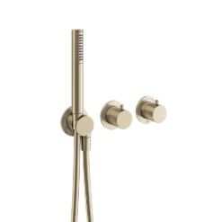 Crosswater Module 3 Outlet 2 Handle Concealed Thermostatic Shower Valve & Shower Handset - Brushed Stainless Steel Effect -Vado Sale Store crosswater module 2 outlet concealed valve with handset brushed brass cutout
