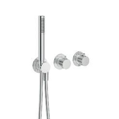 Crosswater Module 3 Outlet 2 Handle Concealed Thermostatic Shower Valve & Shower Handset - Brushed Stainless Steel Effect -Vado Sale Store crosswater module 2 outlet concealed valve with handset chrome cutout