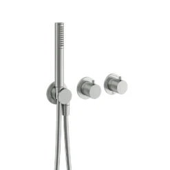 Crosswater Module 3 Outlet 2 Handle Concealed Thermostatic Shower Valve & Shower Handset - Brushed Stainless Steel Effect -Vado Sale Store crosswater module 2 outlet concealed valve with handset stainless steel cutout