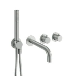 Crosswater Module 2 Outlet Concealed Thermostatic Shower Valve With Bath Spout & Shower Handset - Brushed Stainless Steel Effect 12 Crosswater Module 2 Outlet Concealed Thermostatic Shower Valve With Bath Spout & Shower Handset - Brushed Stainless Steel Effect -Vado Sale Store crosswater module 2 outlet concealed valve with spout and handset stainless steel cutout