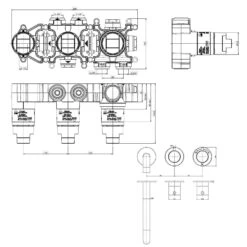 Crosswater Module 3 Outlet 2 Handle Concealed Thermostatic Shower Valve & Bath Spout - Brushed Stainless Steel Effect -Vado Sale Store crosswater module 3 outlet concealed valve with bath spout and valve body tech drawing update