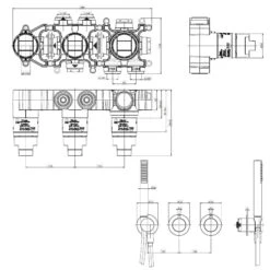 Crosswater Module 3 Outlet 2 Handle Concealed Thermostatic Shower Valve & Shower Handset - Brushed Stainless Steel Effect -Vado Sale Store crosswater module 3 outlet concealed valve with handset and valve body tech drawing update