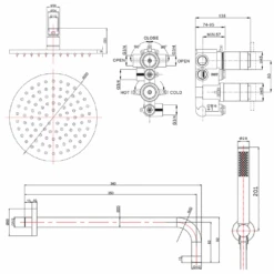 Crosswater MPRO 2 Outlet 2 Handle Shower Bundle - Brushed Stainless Steel Effect 15 Crosswater MPRO 2 Outlet 2 Handle Shower Bundle - Brushed Stainless Steel Effect -Vado Sale Store crosswater mpro 2 outlet shower bundle tech drawing 2