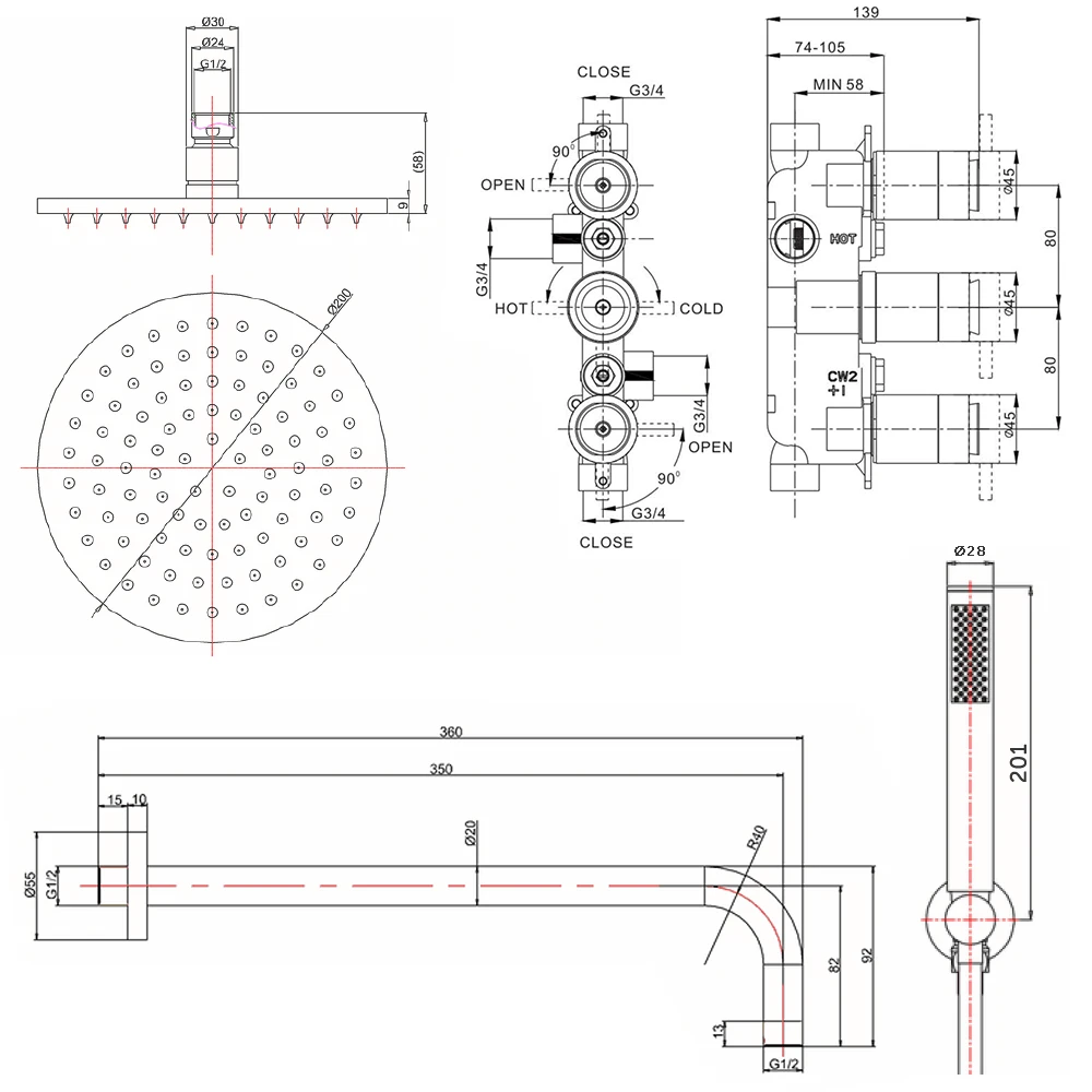 Crosswater MPRO 2 Outlet 3 Handle Shower Bundle - Brushed Stainless Steel Effect 9 Crosswater MPRO 2 Outlet 3 Handle Shower Bundle - Brushed Stainless Steel Effect - Image 7