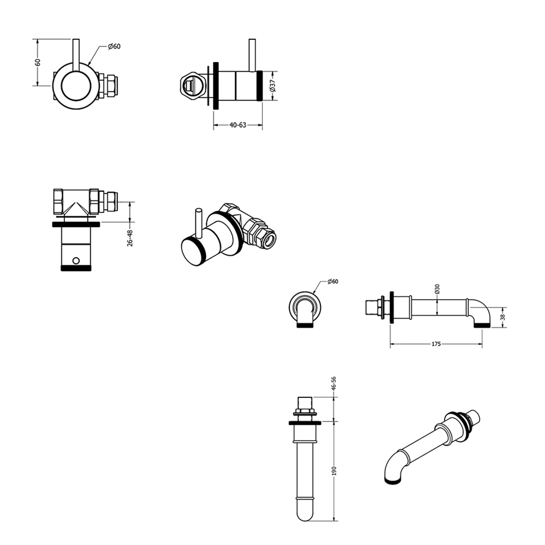 Crosswater MPRO Industrial 3 Hole Wall Mounted Bath Spout Tap - Unlacquered Brushed Brass 4 Crosswater MPRO Industrial 3 Hole Wall Mounted Bath Spout Tap - Unlacquered Brushed Brass - Image 2