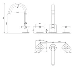 Crosswater MPRO 3 Hole Basin Mixer Tap With Crosshead Handles - Brushed Brass -Vado Sale Store crosswater mpro crosshead 3 hole basin tap tech drawing