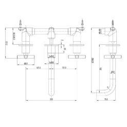 Crosswater MPRO 3 Hole Wall Mounted Basin Mixer Tap With Crosshead Handles - Brushed Stainless Steel Effect -Vado Sale Store crosswater mpro crosshead 3 hole wall basin tap tech drawing