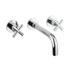 Crosswater MPRO 3 Hole Wall Mounted Basin Mixer Tap With Crosshead Handles - Brushed Stainless Steel Effect -Vado Sale Store crosswater mpro crosshead chrome 3 hole wall basin tap cutout