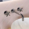 Crosswater MPRO 3 Hole Wall Mounted Basin Mixer Tap With Crosshead Handles - Brushed Stainless Steel Effect