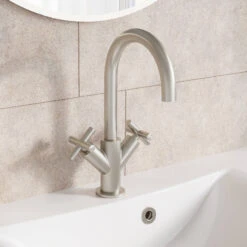 Crosswater MPRO Mono Basin Mixer Tap With Crosshead Handles - Brushed Stainless Steel Effect