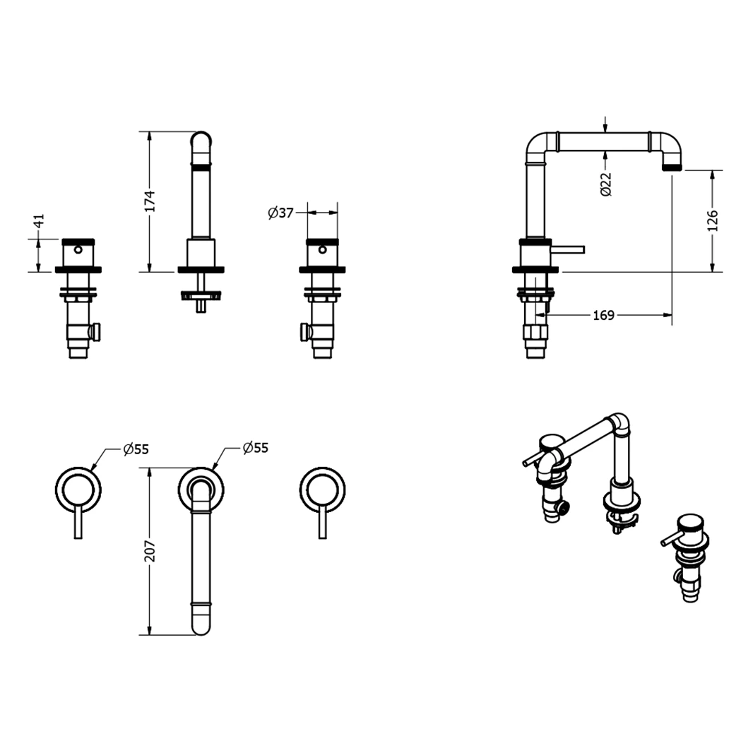 Crosswater MPRO Industrial 3 Hole Deck Mounted Basin Mixer Tap - Chrome 8 Crosswater MPRO Industrial 3 Hole Deck Mounted Basin Mixer Tap - Chrome - Image 6