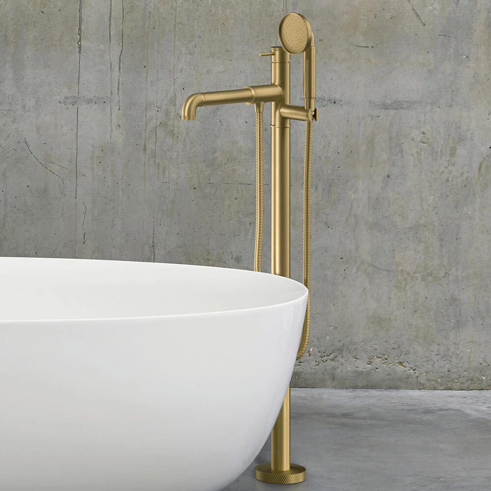 Crosswater MPRO Industrial Floorstanding Bath & Shower Mixer Tap - Unlacquered Brushed Brass 3 Crosswater MPRO Industrial Floorstanding Bath & Shower Mixer Tap - Unlacquered Brushed Brass