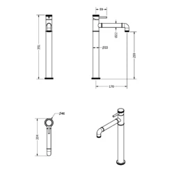 Crosswater MPRO Industrial Tall Basin Mixer Tap - Chrome -Vado Sale Store crosswater mpro industrial tall basin mixer tap technical drawing