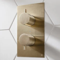 Crosswater MPRO 2 Outlet 2 Handle Shower Bundle - Brushed Brass -Vado Sale Store crosswater mpro shower bundle 2 handle valve brushed brass