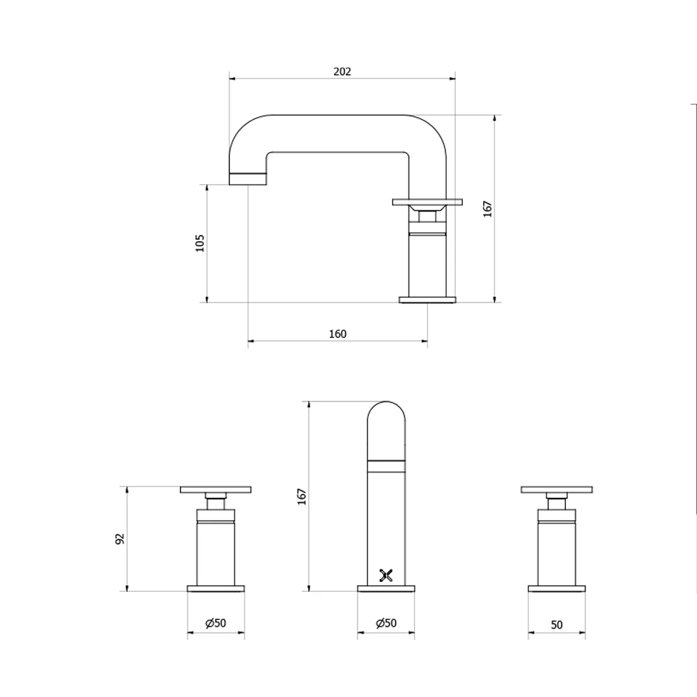 Crosswater Union WRAS Approved 3 Hole Basin Mixer Tap With Wheels - Matt Black 4 Crosswater Union WRAS Approved 3 Hole Basin Mixer Tap With Wheels - Matt Black - Image 2