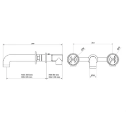 Crosswater Union 3 Hole Wall Mounted Basin Mixer Tap With Wheels - Brushed Black Chrome -Vado Sale Store crosswater union 3 hole wall mounted basin tap wheels technical 2