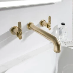 Crosswater Union 3 Hole Wall Mounted Basin Mixer Tap With Levers - Brushed Brass