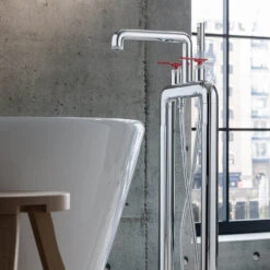 Crosswater Union Floorstanding Bath Shower Mixer Tap With Red Levers - Chrome