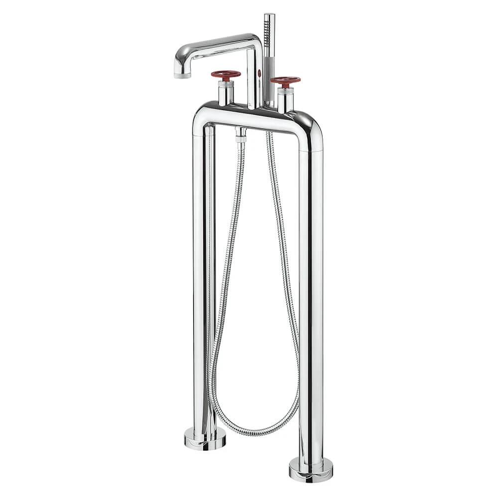 Crosswater Union Floorstanding Bath Shower Mixer Tap With Red Wheels - Chrome 4 Crosswater Union Floorstanding Bath Shower Mixer Tap With Red Wheels - Chrome - Image 2