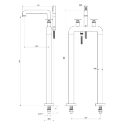 Crosswater Union Floorstanding Bath Shower Mixer Tap With Wheels - Brushed Black Chrome -Vado Sale Store crosswater union floorstanding bath shower mixer wheels technical drawing 1