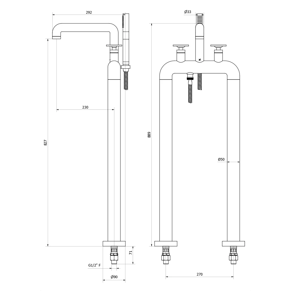Crosswater Union Floorstanding Bath Shower Mixer Tap With Red Wheels - Chrome 6 Crosswater Union Floorstanding Bath Shower Mixer Tap With Red Wheels - Chrome - Image 4