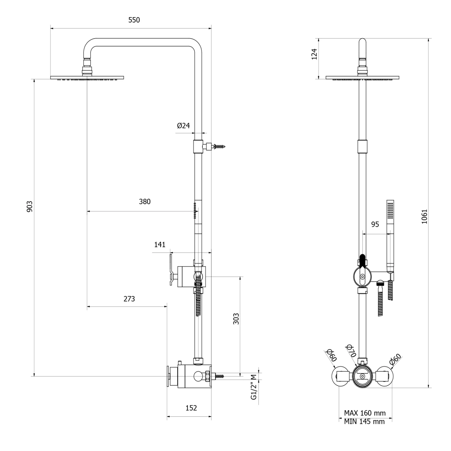Crosswater Union WRAS Approved Multifunction Thermostatic Shower Kit With Valve, Rigid Riser & Shower Handset - Matt Black 5 Crosswater Union WRAS Approved Multifunction Thermostatic Shower Kit With Valve, Rigid Riser & Shower Handset - Matt Black - Image 3