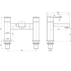 Crosswater Verge Deck Mounted Bath Filler - Brushed Stainless Steel Effect -Vado Sale Store crosswater verge bath filler tap tech drawing