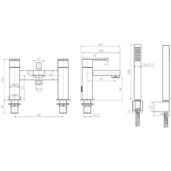 Crosswater Verge Bath Shower Mixer Tap & Kit - Brushed Brass -Vado Sale Store crosswater verge bath shower mixer kit tech drawing