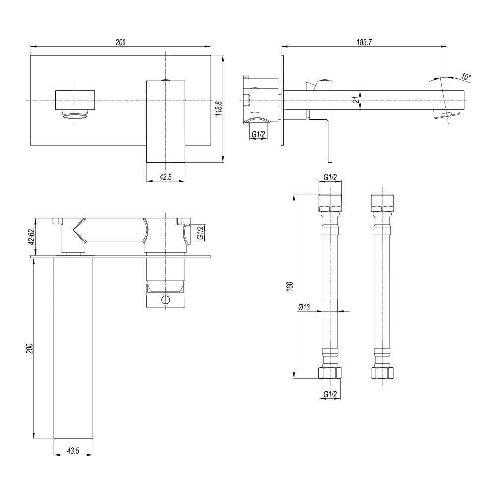 Crosswater Verge 2 Hole Wall Mounted Basin Mixer Tap - Brushed Brass 11 Crosswater Verge 2 Hole Wall Mounted Basin Mixer Tap - Brushed Brass - Image 9