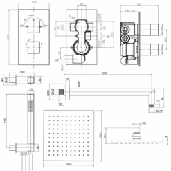 Crosswater Water Square 2 Outlet 2 Handle Shower Bundle - Chrome -Vado Sale Store crosswater water square 2 outlet shower bundle tech drawing