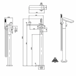 Crosswater Wisp Thermostatic Floorstanding Bath Shower Mixer With Shower Kit - Matt Black 7 Crosswater Wisp Thermostatic Floorstanding Bath Shower Mixer With Shower Kit - Matt Black -Vado Sale Store crosswater wisp floor bath shower mixer tech drawing