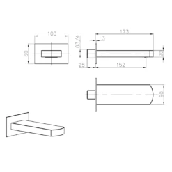 Crosswater Wisp Wall Mounted Bath Spout - Matt Black -Vado Sale Store crosswater wisp wall bath spout tech drawing