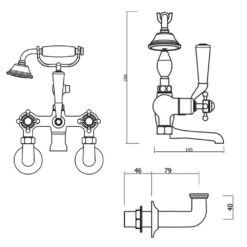 Crosswater Belgravia Crosshead Wall Mounted Bath Shower Mixer With Handset Kit 11 Crosswater Belgravia Crosshead Wall Mounted Bath Shower Mixer With Handset Kit -Vado Sale Store dimensions crosswater bl422dc bl004wc