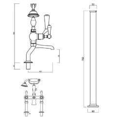 Crosswater Belgravia Lever Floor Standing Bath Shower Mixer With Handset Kit -Vado Sale Store dimensions crosswater bl422dc lv bl002fc