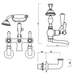 Crosswater Belgravia Lever Wall Mounted Bath Shower Mixer With Handset Kit 11 Crosswater Belgravia Lever Wall Mounted Bath Shower Mixer With Handset Kit -Vado Sale Store dimensions crosswater bl422dc lv bl004wc