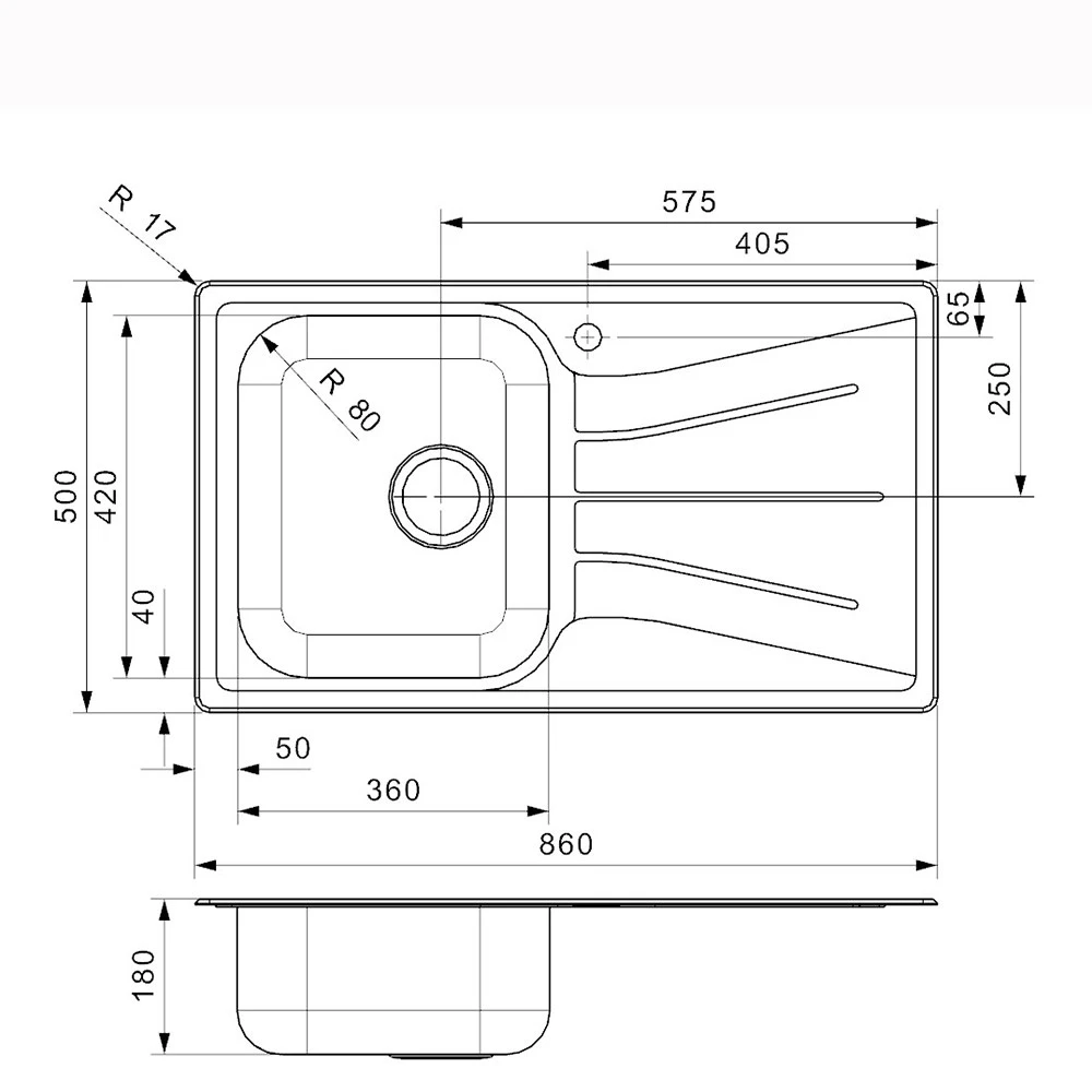 Reginox Diplomat 10 Reversible Single Bowl Stainless Steel Inset Sink & Pop-Up Waste - 860 X 500mm 4 Reginox Diplomat 10 Reversible Single Bowl Stainless Steel Inset Sink & Pop-Up Waste - 860 X 500mm - Image 2