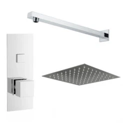 Dominic Concealed Thermostatic Push Button Shower Valve & Fixed Shower Head - 300mm Wall Arm - 300mm Head -Vado Sale Store dominic concealed shower set cutout v2