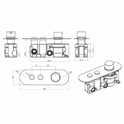 Amy Concealed Thermostatic Shower Valve, Fixed Head & Overflow Bath Filler - Vellamo Twist 345mm Wall Mounted Shower Arm - 200mm Shower Head -Vado Sale Store drench amy concealed thermostatic valve 260mm tech