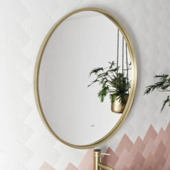 Core LED Illuminated Round Brushed Brass Framed Mirror With Demister Pad & Colour Change Lights - 600mm -Vado Sale Store drench core round brushed brass mirror lifestyle