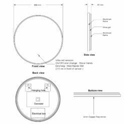 Core LED Illuminated Round Brushed Brass Framed Mirror With Demister Pad & Colour Change Lights - 600mm -Vado Sale Store drench core round dm pad mirror tech