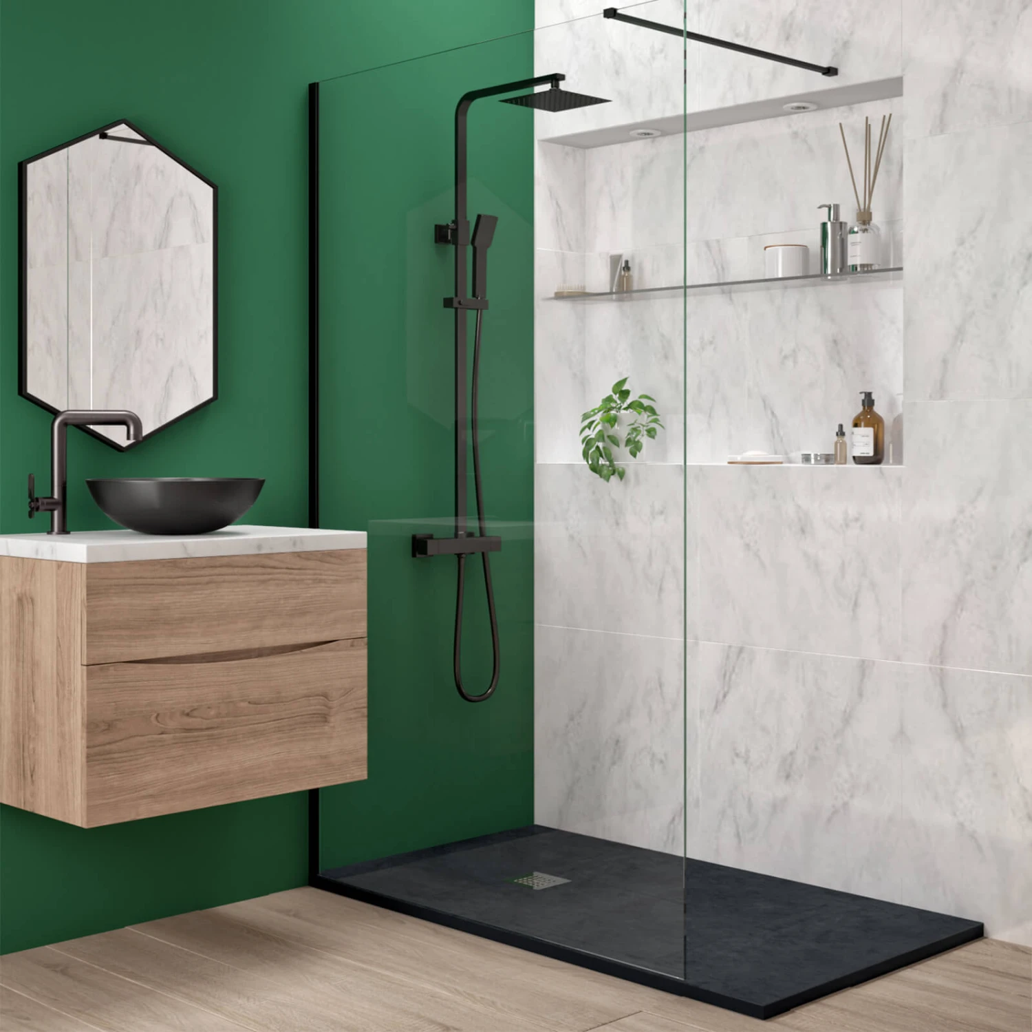 Drench Naturals Graphite Thin Slate-Effect Rectangular Shower Tray With Graphite Waste - 1700 X 900mm 7 Drench Naturals Graphite Thin Slate-Effect Rectangular Shower Tray With Graphite Waste - 1700 X 900mm - Image 5