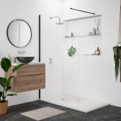 Drench Naturals Light Grey Thin Slate-Effect Rectangular Shower Tray With Chrome Waste - 1200 X 800mm 14 Drench Naturals Light Grey Thin Slate-Effect Rectangular Shower Tray With Chrome Waste - 1200 X 800mm -Vado Sale Store drench light grey ultra thin rectangular shower tray lifestyle 2